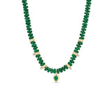 Zoe Chicco 14k Pear Malachite Pendant Rondelle Bead Necklace with 4 Prong Diamonds