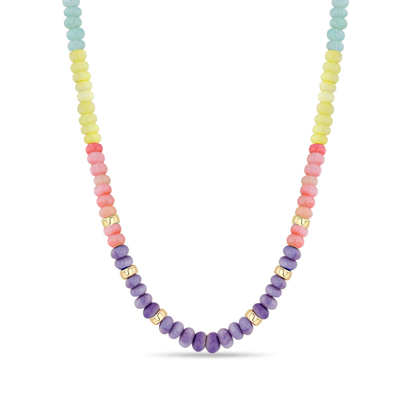 Zoë Chicco 14k Gold & Pastel Rainbow Opal Rondelle Bead Necklace
