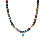 Zoë Chicco 14k Gold Mixed Dark Gemstone Rondelle Bead Necklace with Pear Turquoise Pendant