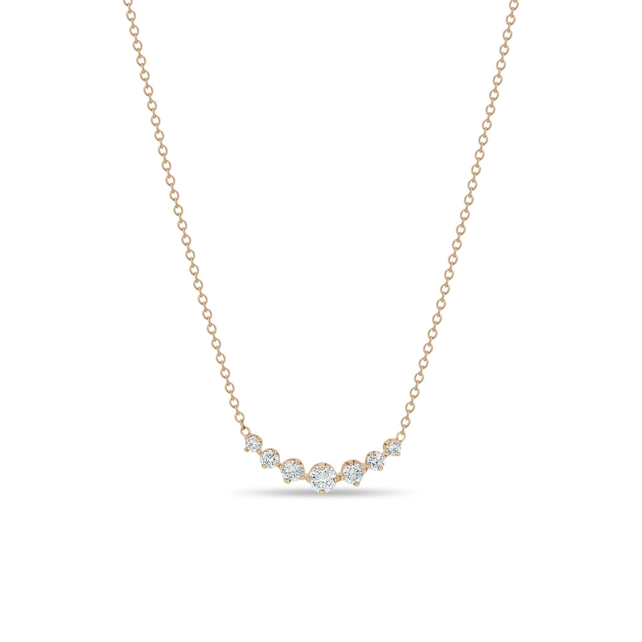 Zoe Chicco 14k Rose Gold 7 Graduated Prong Diamond Necklace on a white background