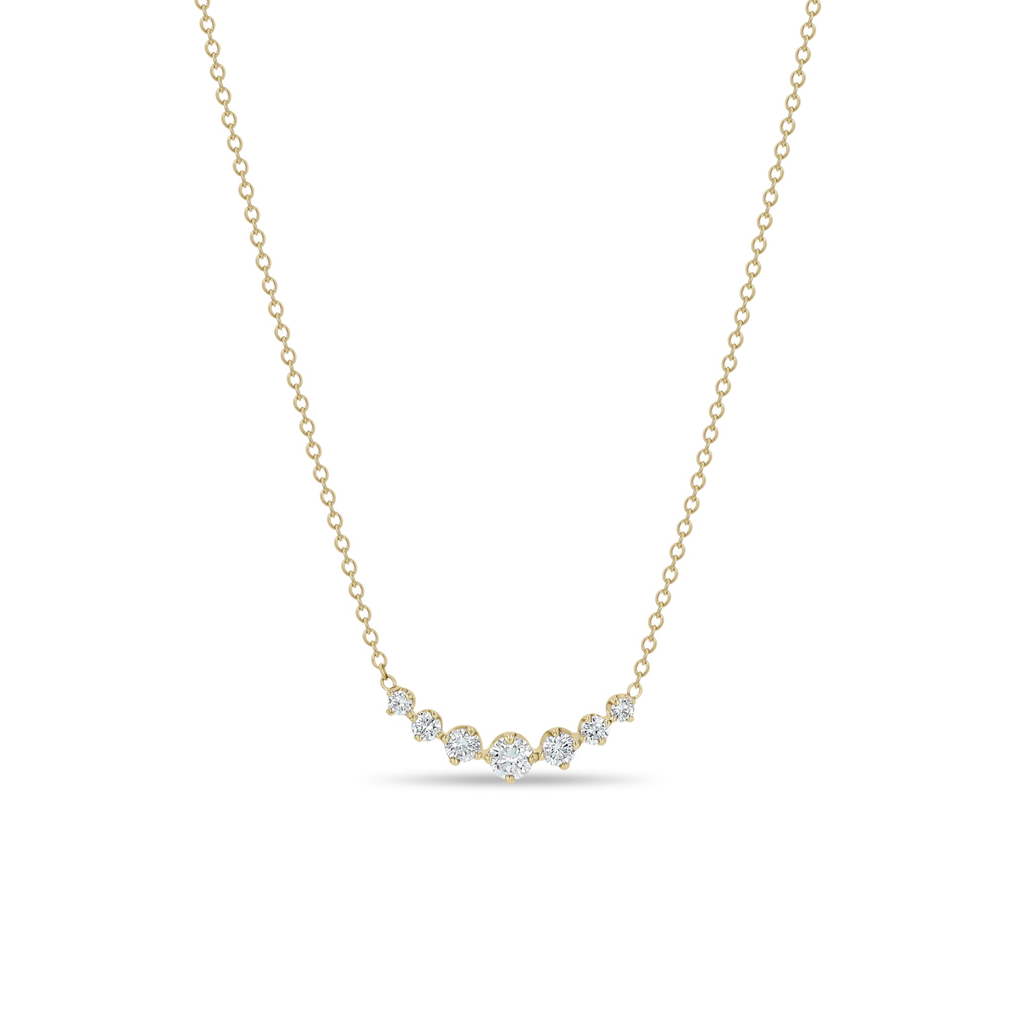Zoe Chicco 14k Gold 7 Graduated Prong Diamond Necklace on a white background