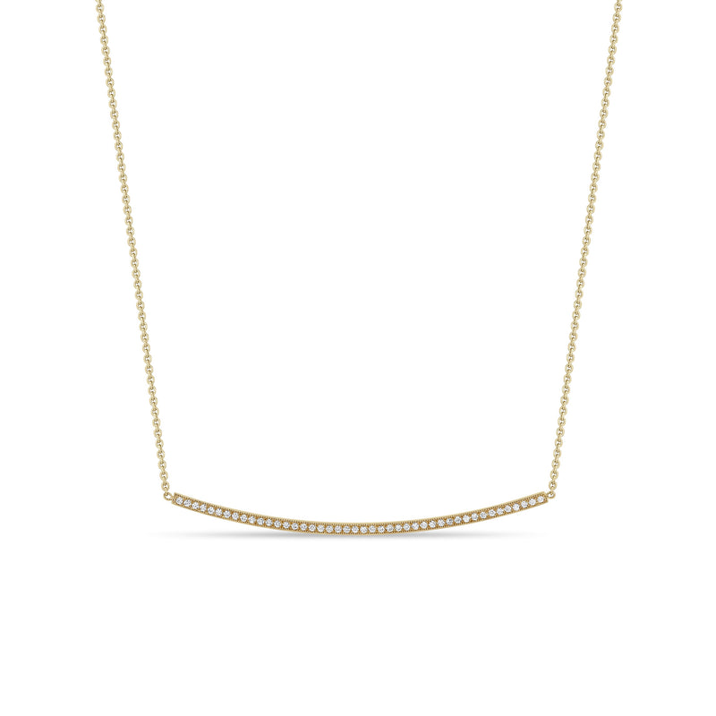 Zoee Chicco 14k gold bar chain necklace with pave diamonds on a white background