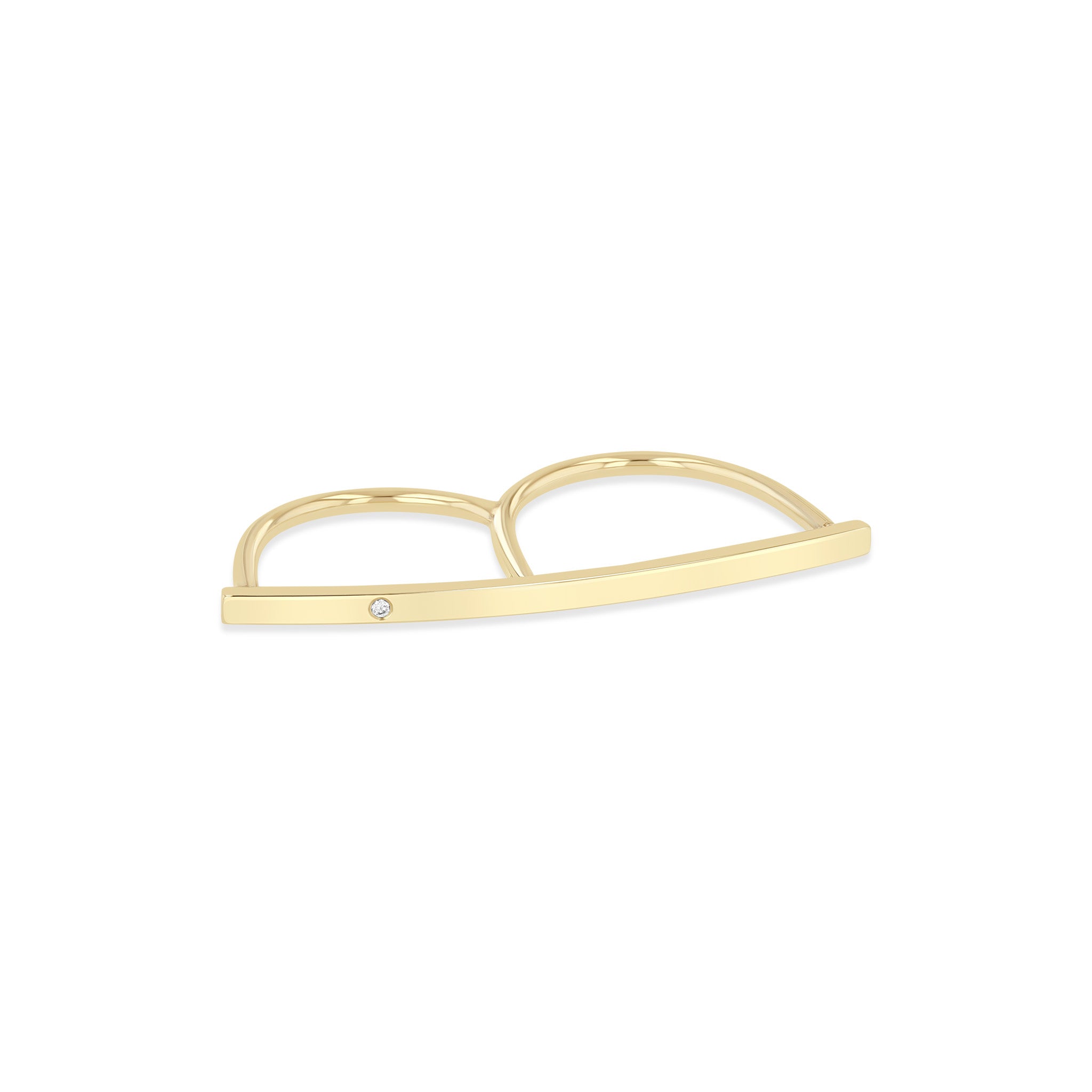 Zoe Chicco 14k gold bar double finger ring with a small diamond on a white background