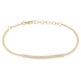 Zoe Chicco 14k gold chain bracelet with round white diamond tennis segment in the center on a white background