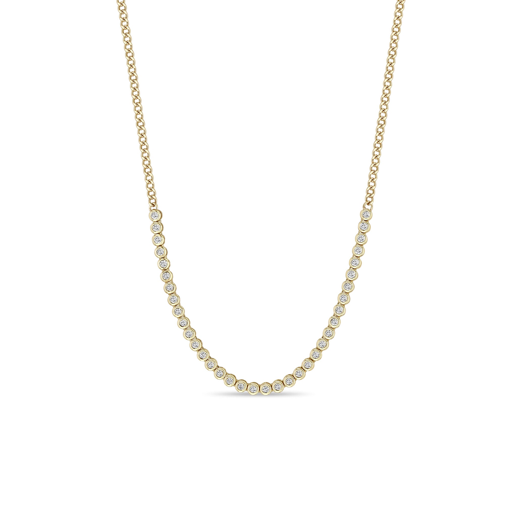 Zoë Chicco 14k Gold Small Diamond Bezel Tennis Segment XS Curb Chain Necklace