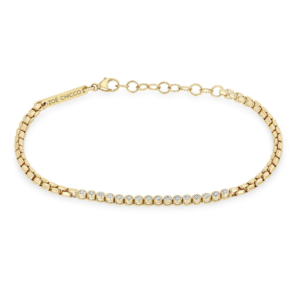 Zoë Chicco 14k Gold Small Diamond Bezel Tennis Segment Box Chain Bracelet