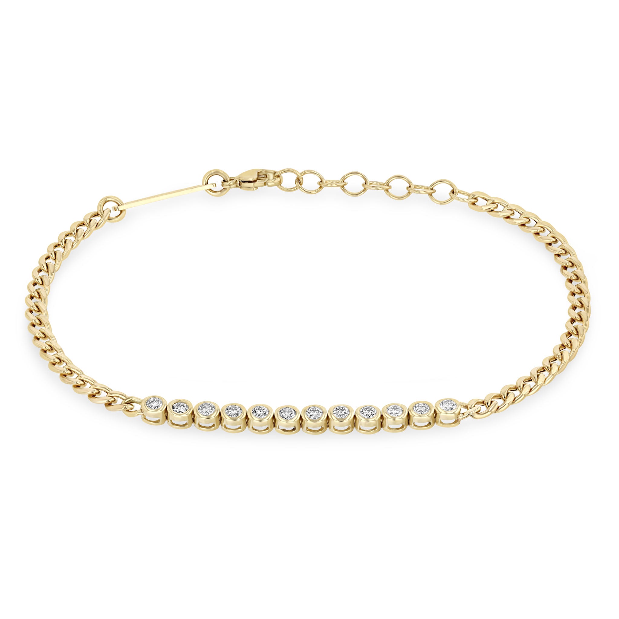 Zoë Chicco 14k Gold Diamond Bezel Tennis Segment Curb Chain Bracelet ...