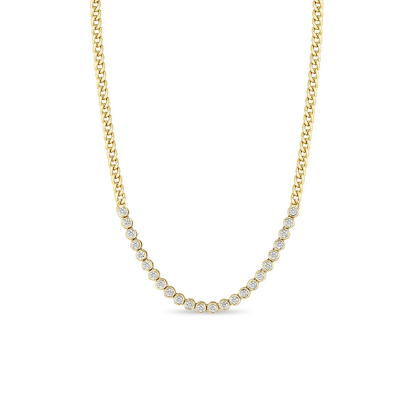 Zoë Chicco 14k Gold 3" Diamond Bezel Tennis Segment Small Curb Chain Necklace