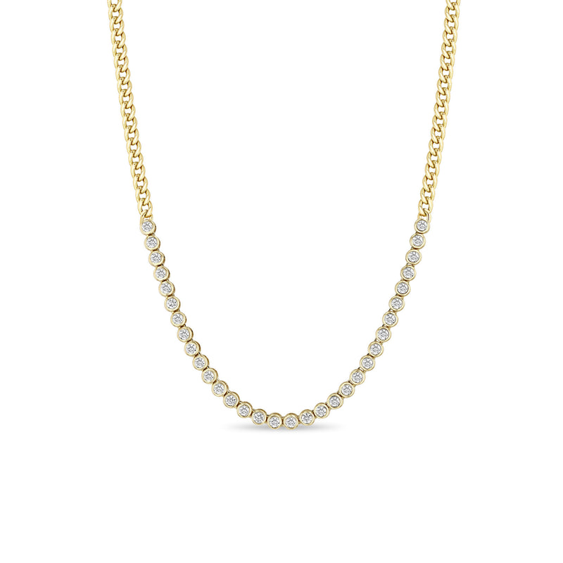 Zoë Chicco 14k Gold 4" Diamond Bezel Tennis Segment Small Curb Chain Necklace