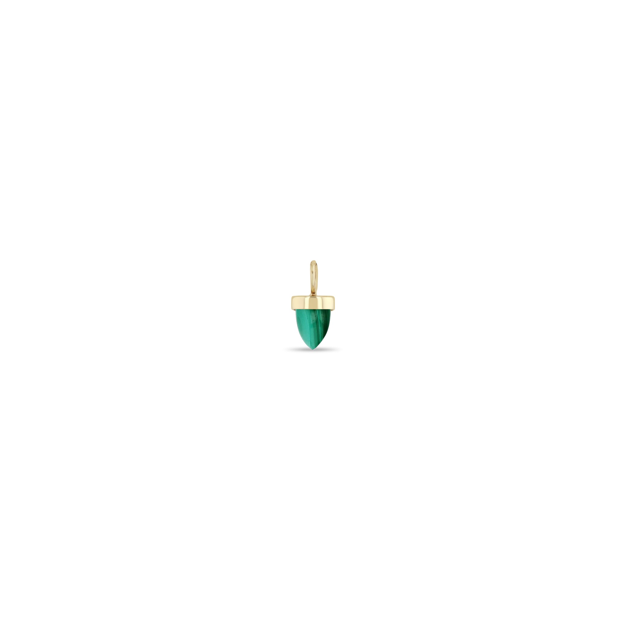 Zoe Chicco 14k gold malachite bullet-shaped gemstone charm on a white background