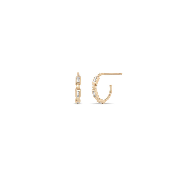 Zoe Chicco 14k rose gold small hoop earring with baguette diamonds and beads on a white background