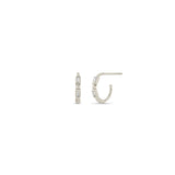 Zoe Chicco 14k white gold baguette diamond and bead small hoop earring on a white background