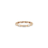 Zoe Chicco 14k rose gold ring with baguette white diamonds and alternating beads on a white background