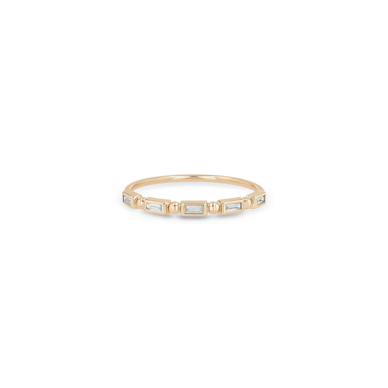 Zoe Chicco 14k rose gold baguette ring with alternating beads on a white background