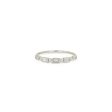 Zoe Chicco 14k white gold baguette diamond and alternating bead band ring on a white background