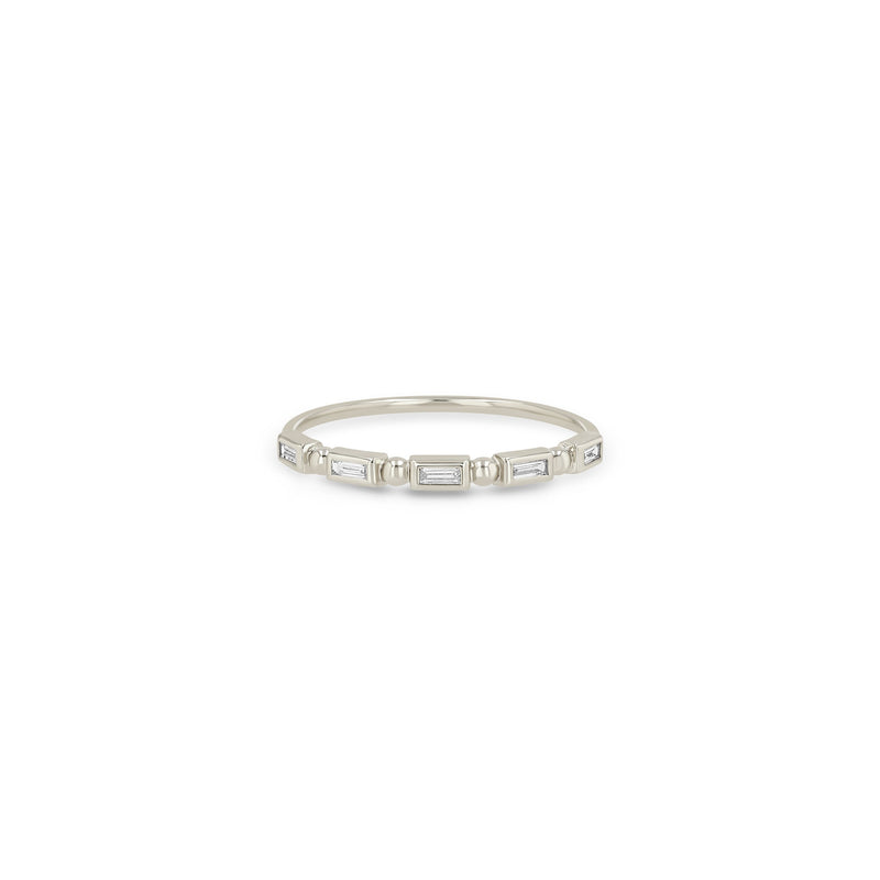 Zoe Chicco 14k white gold baguette diamond and alternating bead band ring on a white background