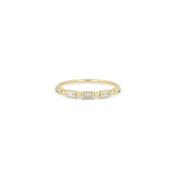 Zoe Chicco 14k gold baguette diamond ring with alternating beads on a white background