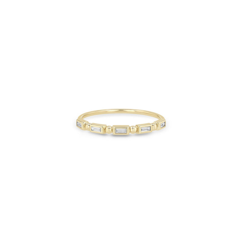 Zoe Chicco 14k gold baguette diamond ring with alternating beads on a white background