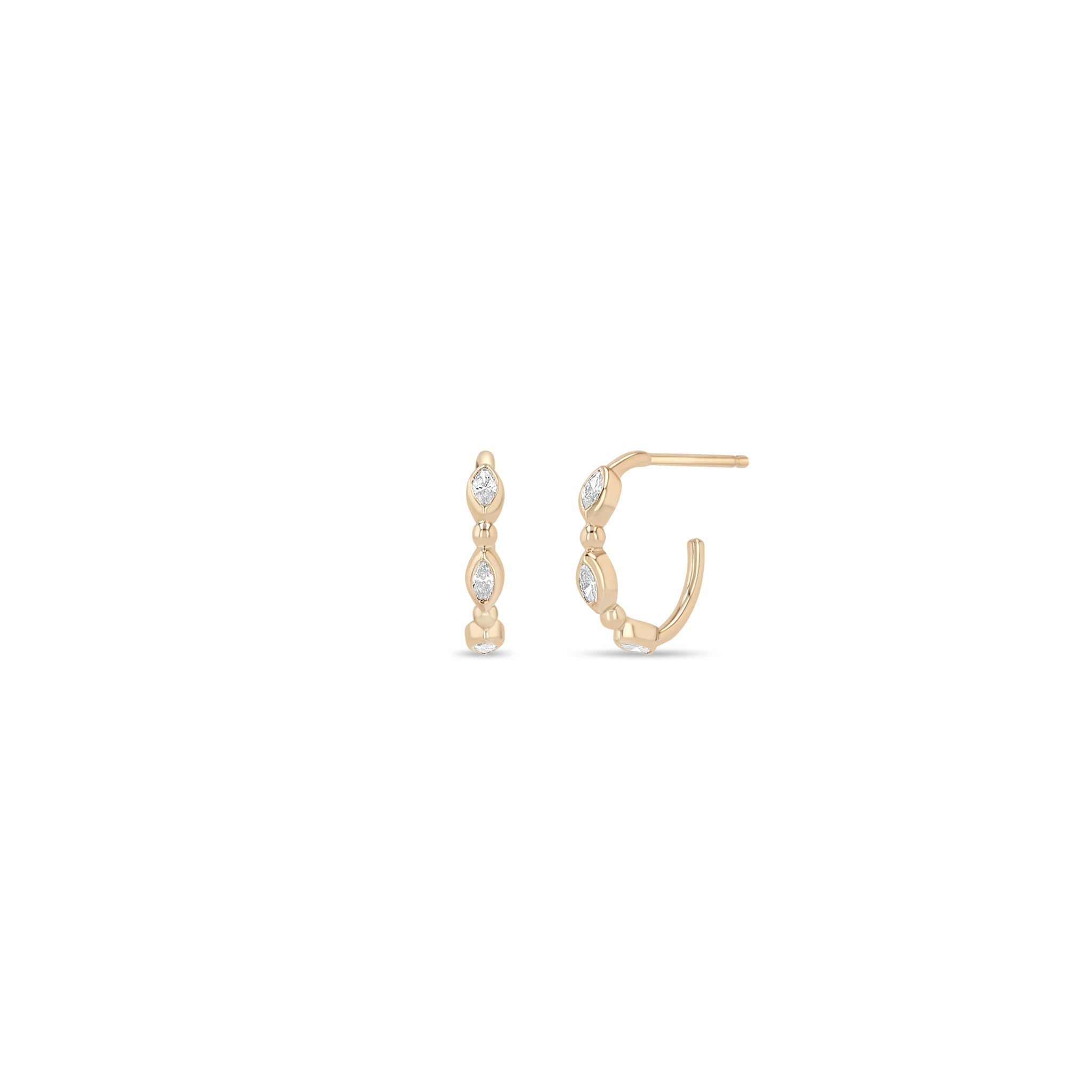 Zoe Chicco 14k rose gold hoop earrings with small diamonds on a white background
