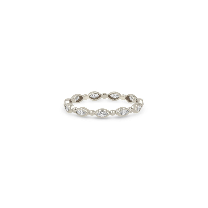 Zoe Chicco 14k white gold ring with diamonds and alternating beads on a white background 