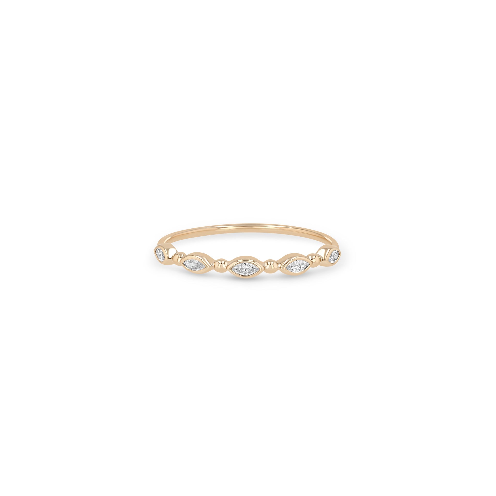 Zoe Chicco 14k rose gold ring with small diamonds and alternating beads on a white background