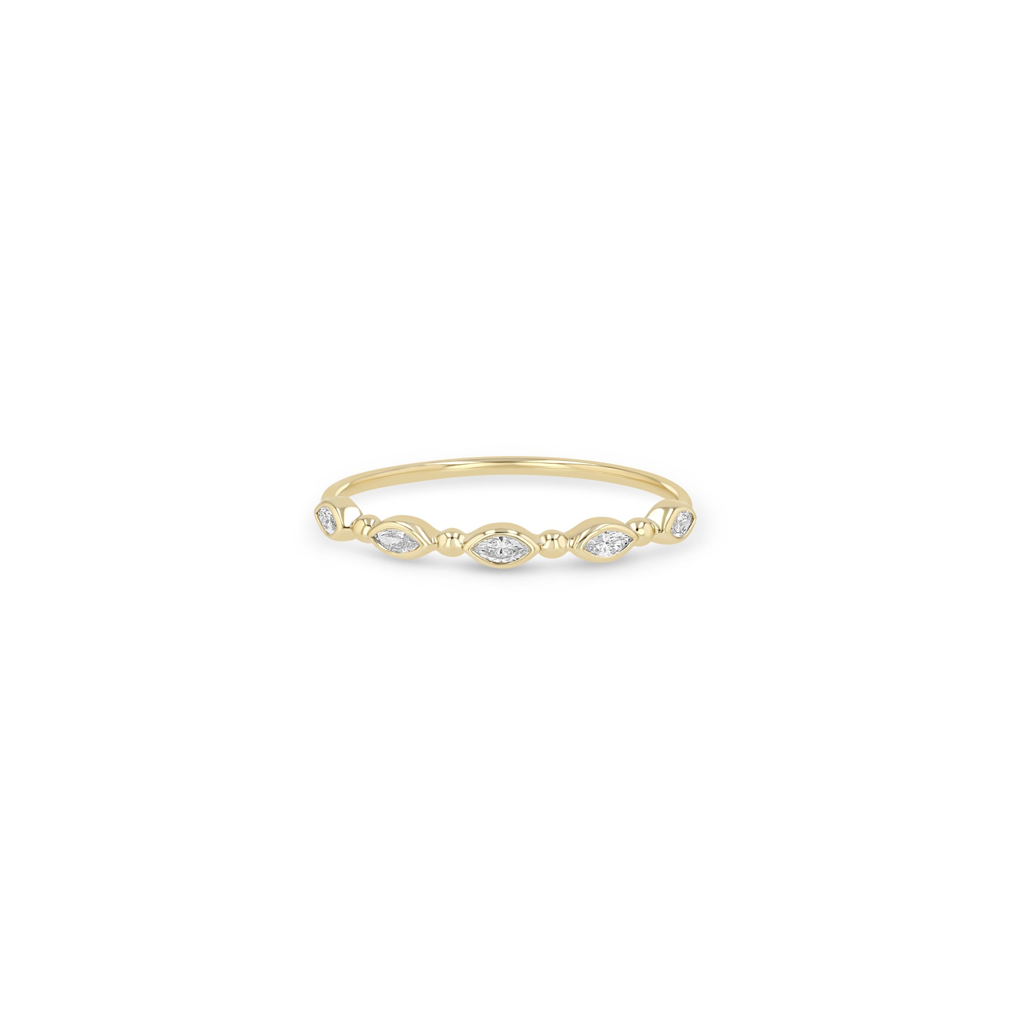 Zoe Chicco 14k gold ring with small diamonds and alternating beads on a white background