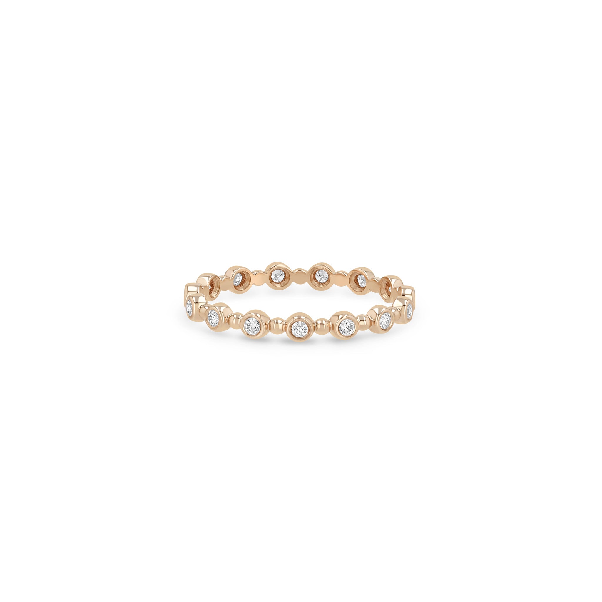 Zoe Chicco 14K rose gold ring with small diamonds on a white background