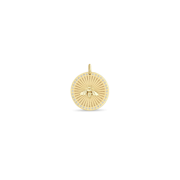 Zoë Chicco 14k Gold Bee Medium Sunbeam Medallion Charm Pendant with Pavé Diamond Border
