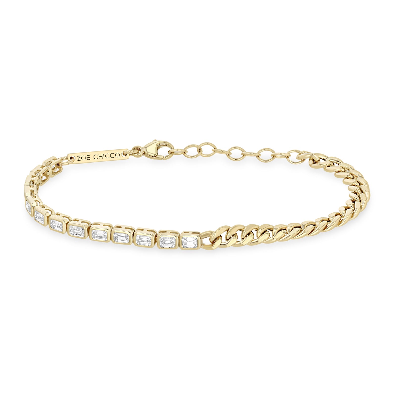 Zoë Chicco 14k Gold Curb Chain & Emerald Cut Diamond Half Tennis