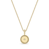 Zoe Chicco 14k gold beaded circular charm pendant necklace on a white background