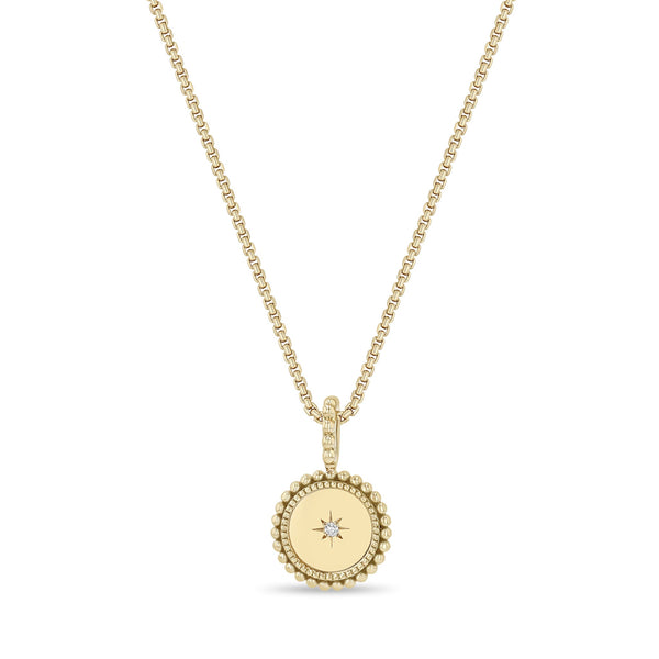 Zoe Chicco 14k gold beaded circular charm pendant necklace on a white background