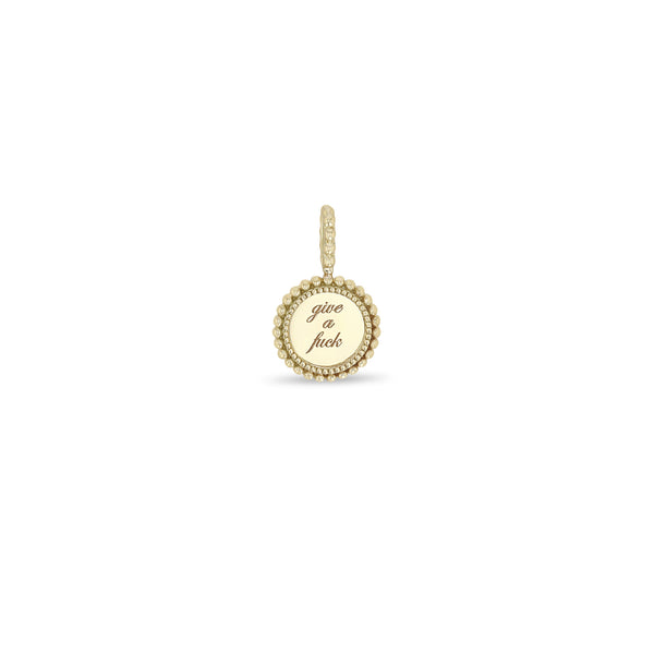 14k Single "give a fuck" Beaded Disc Charm Pendant