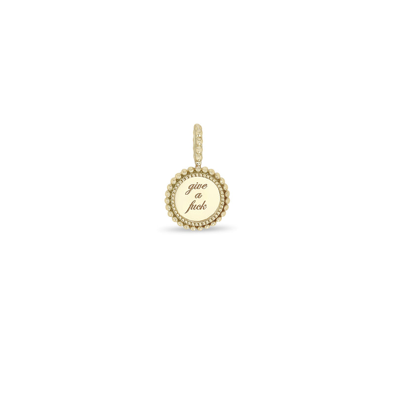 14k Single "give a fuck" Beaded Disc Charm Pendant