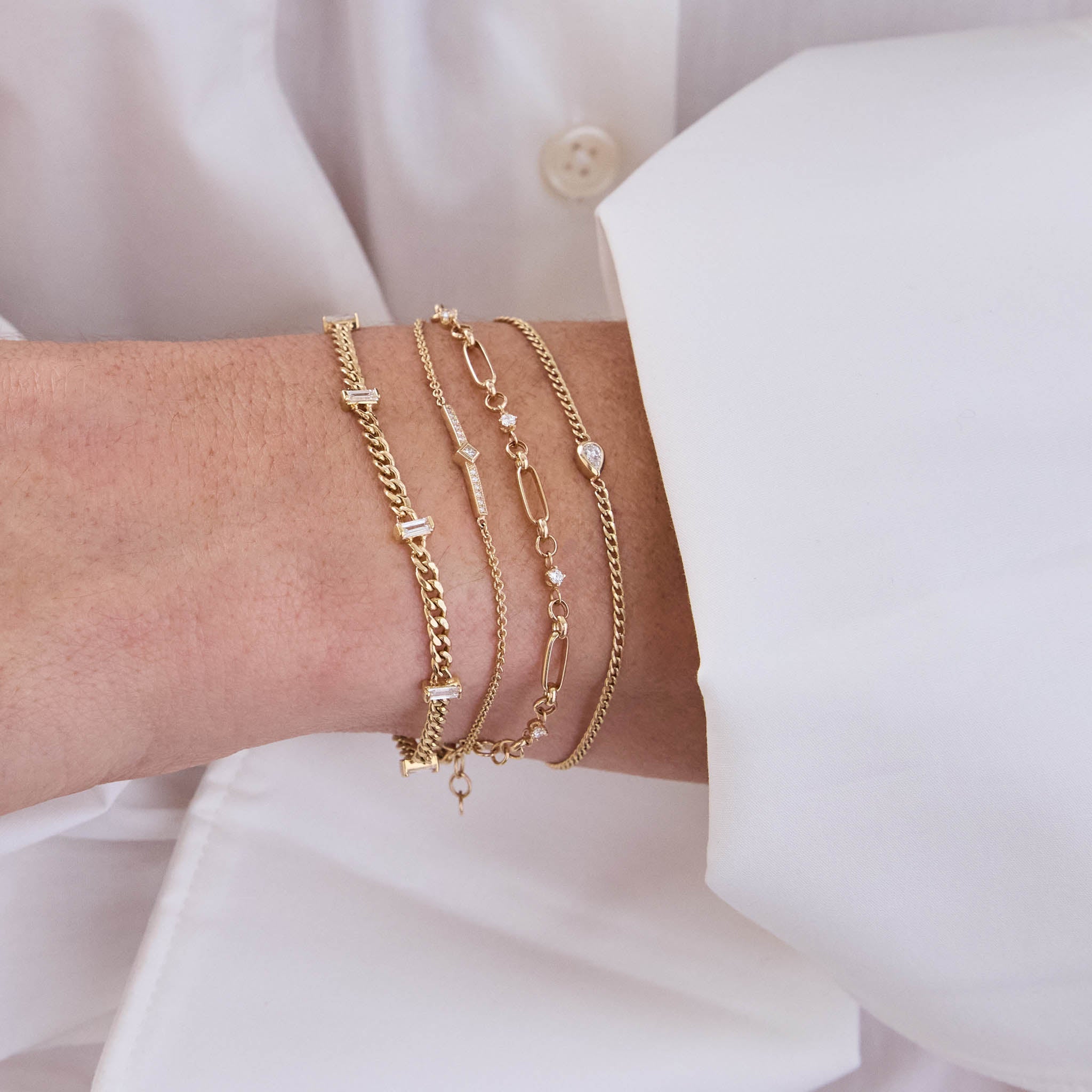 Zoë Chicco 14k Gold Linked Prong Diamond & Medium Paperclip Rolo