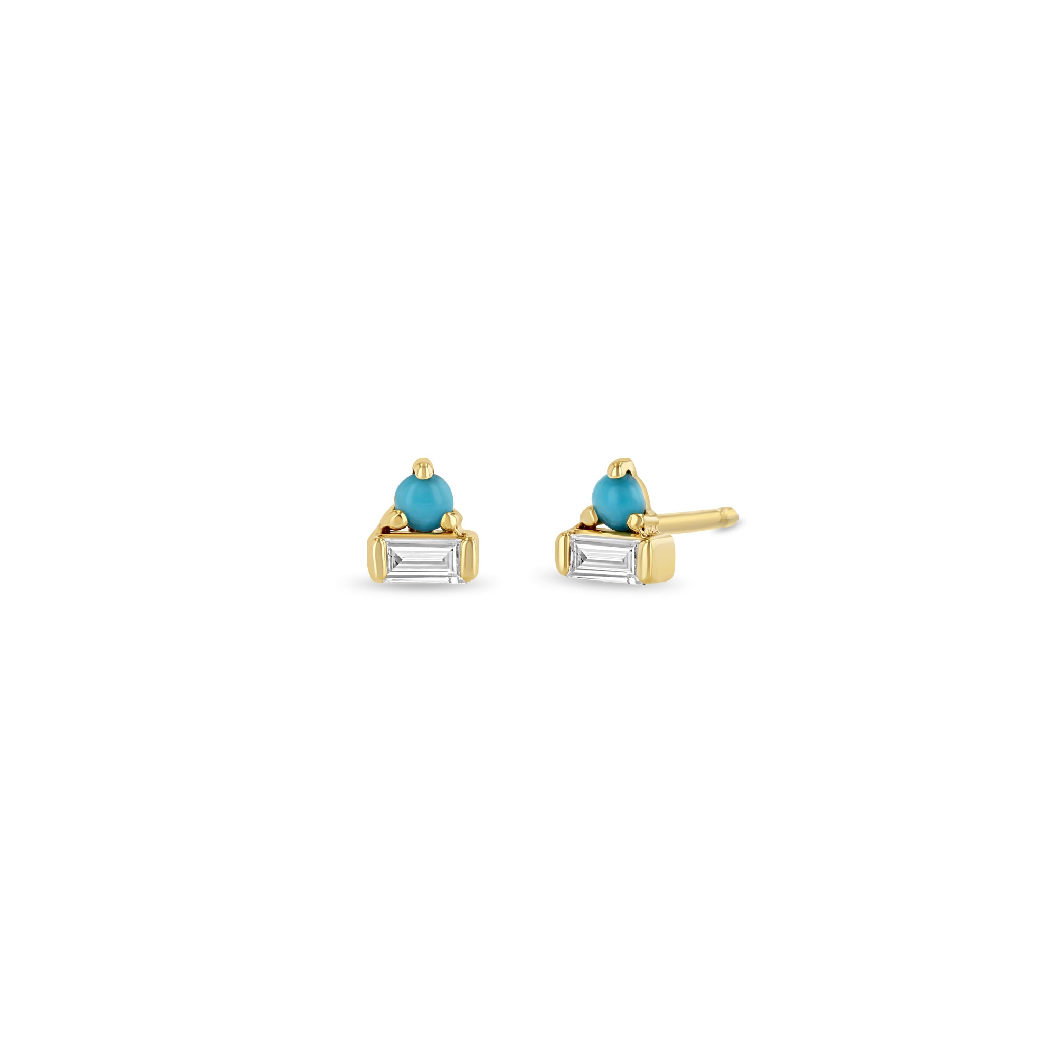 Zoë Chicco 14k Gold Baguette Diamond & Prong Turquoise Stacked Stud ...