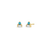 Zoë Chicco 14k Gold Baguette Diamond & Prong Turquoise Stacked Stud Earrings