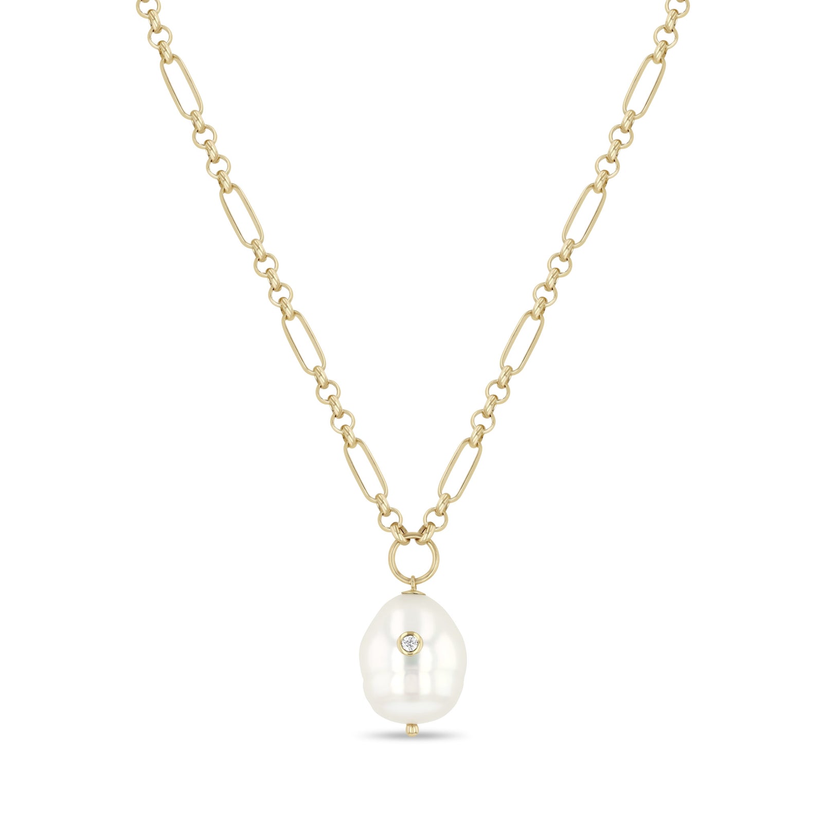Zoë Chicco 14k Gold Diamond Baroque Pearl Paperclip Rolo Chain