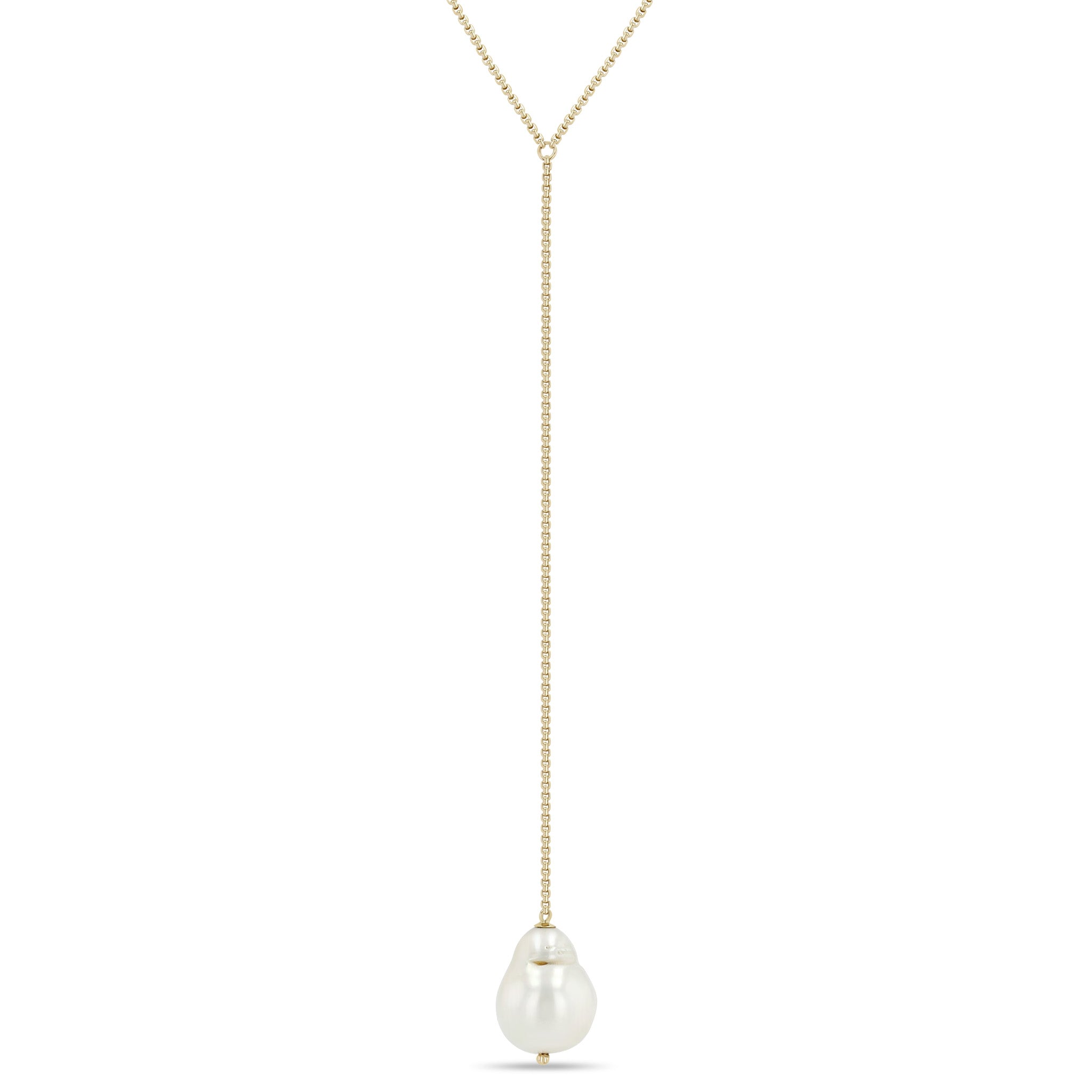 14k Baroque Pearl Box Chain Lariat Necklace
