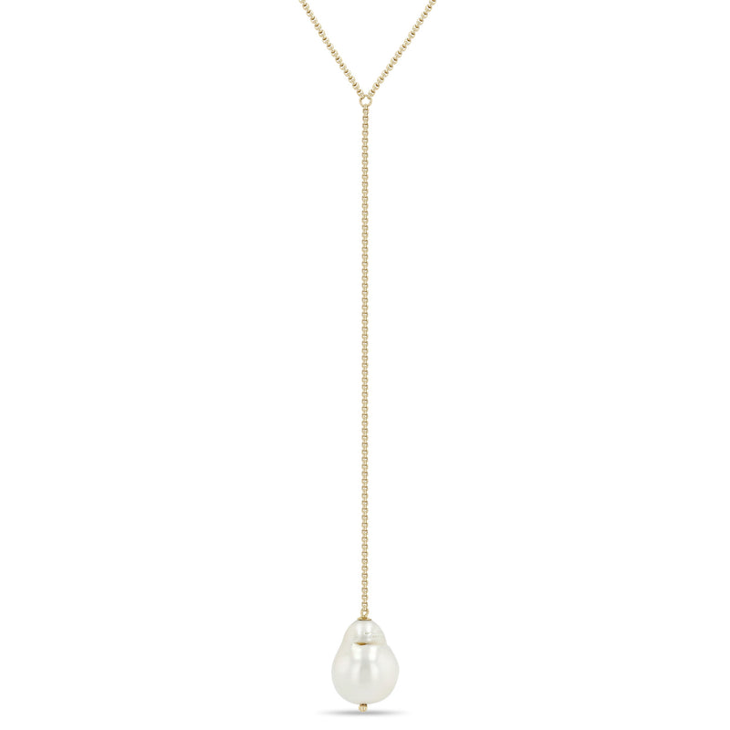 14k Baroque Pearl Box Chain Lariat Necklace