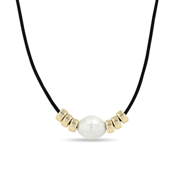 Zoë Chicco 14k Gold Baroque Pearl & Rondelle Bead Leather Cord Necklace
