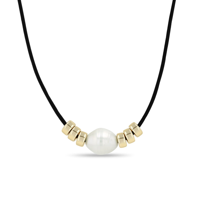 Zoë Chicco 14k Gold Baroque Pearl & Rondelle Bead Leather Cord Necklace