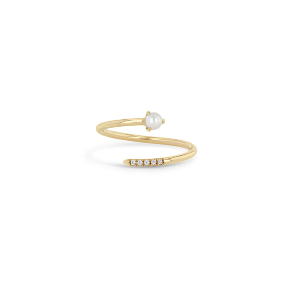 Zoë Chicco 14k Gold Pearl & Pavé Diamond Bypass Ring