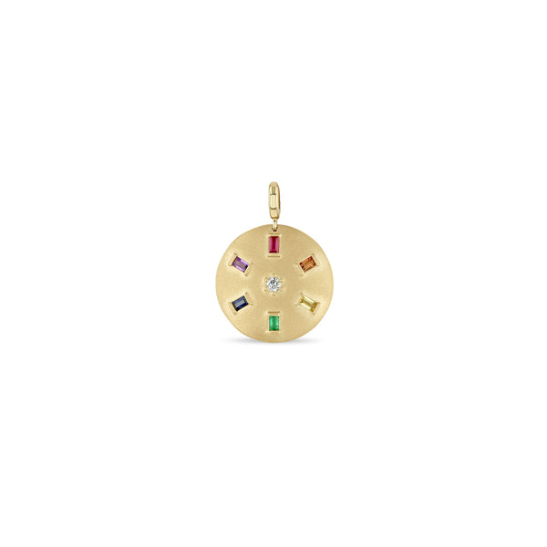 Zoë Chicco 14k Gold Rainbow Baguette & Diamond Brushed Gold Domed Disc Clip On Pendant