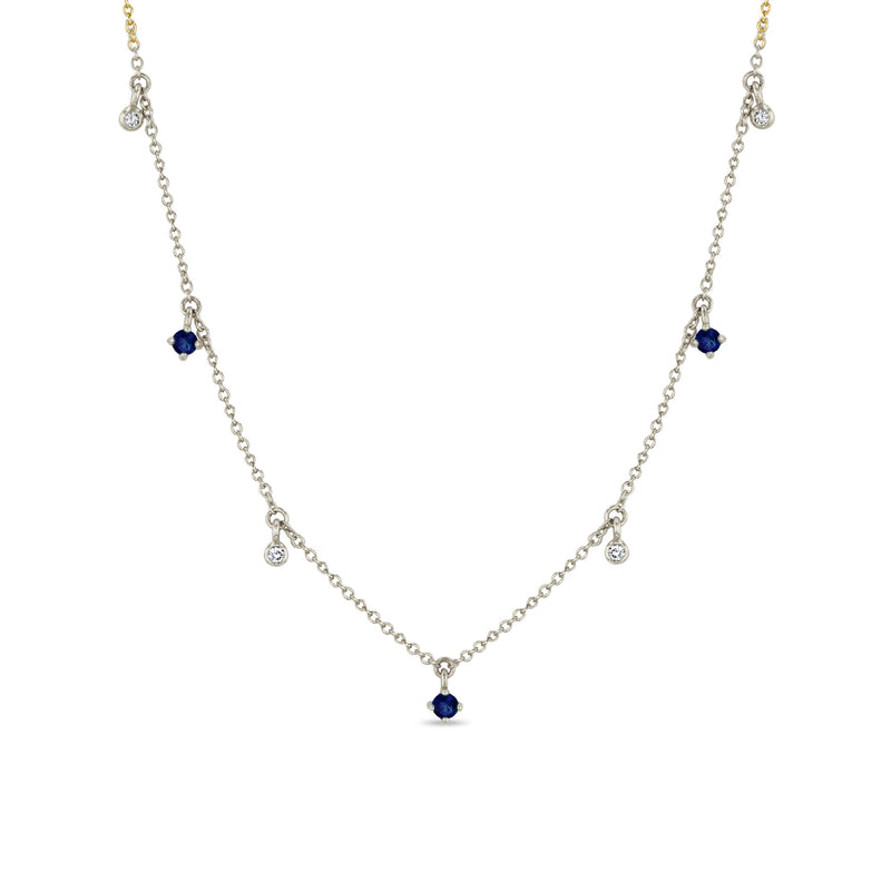 Zoë Chicco 14k Gold Dangling Mixed Round Blue Sapphires & Diamonds Necklace