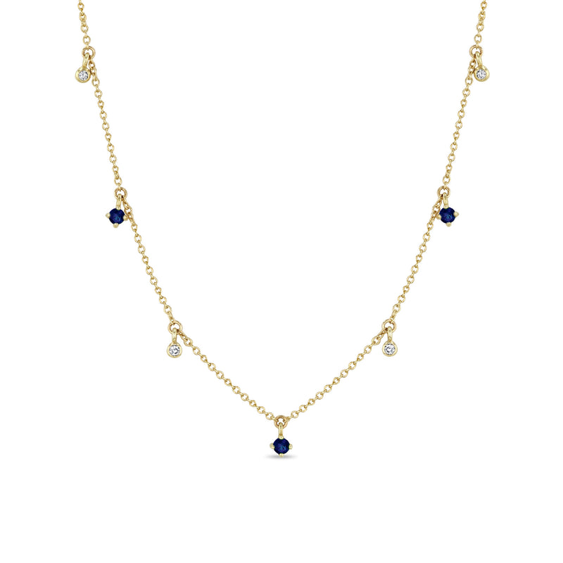 Zoë Chicco 14k Gold Dangling Mixed Round Blue Sapphires & Diamonds Necklace