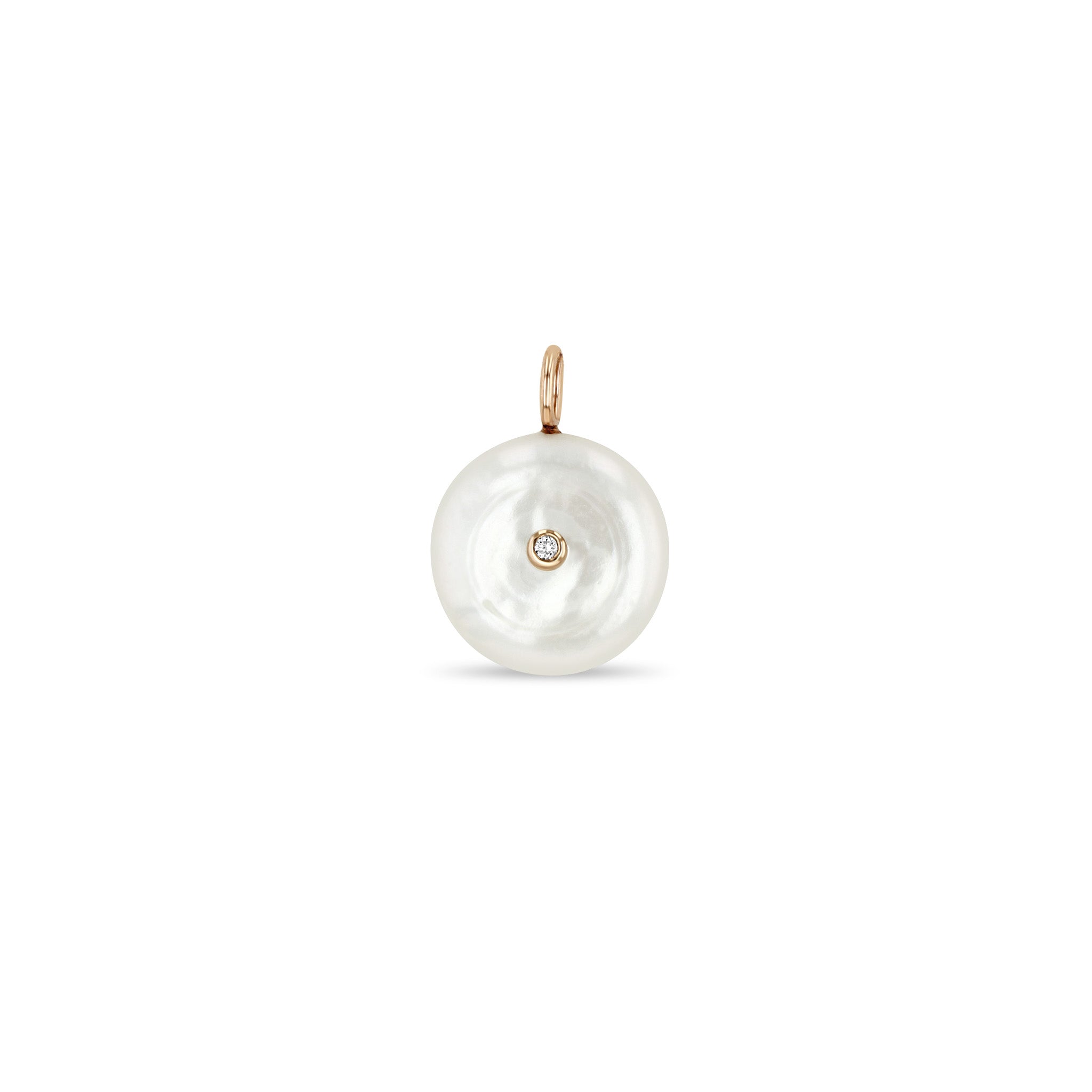 Zoë Chicco 14k Gold Diamond Pearl Disc Charm Pendant