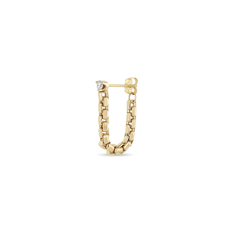 Single Zoë Chicco 14k Gold Prong Diamond Large Box Chain Huggie Earring