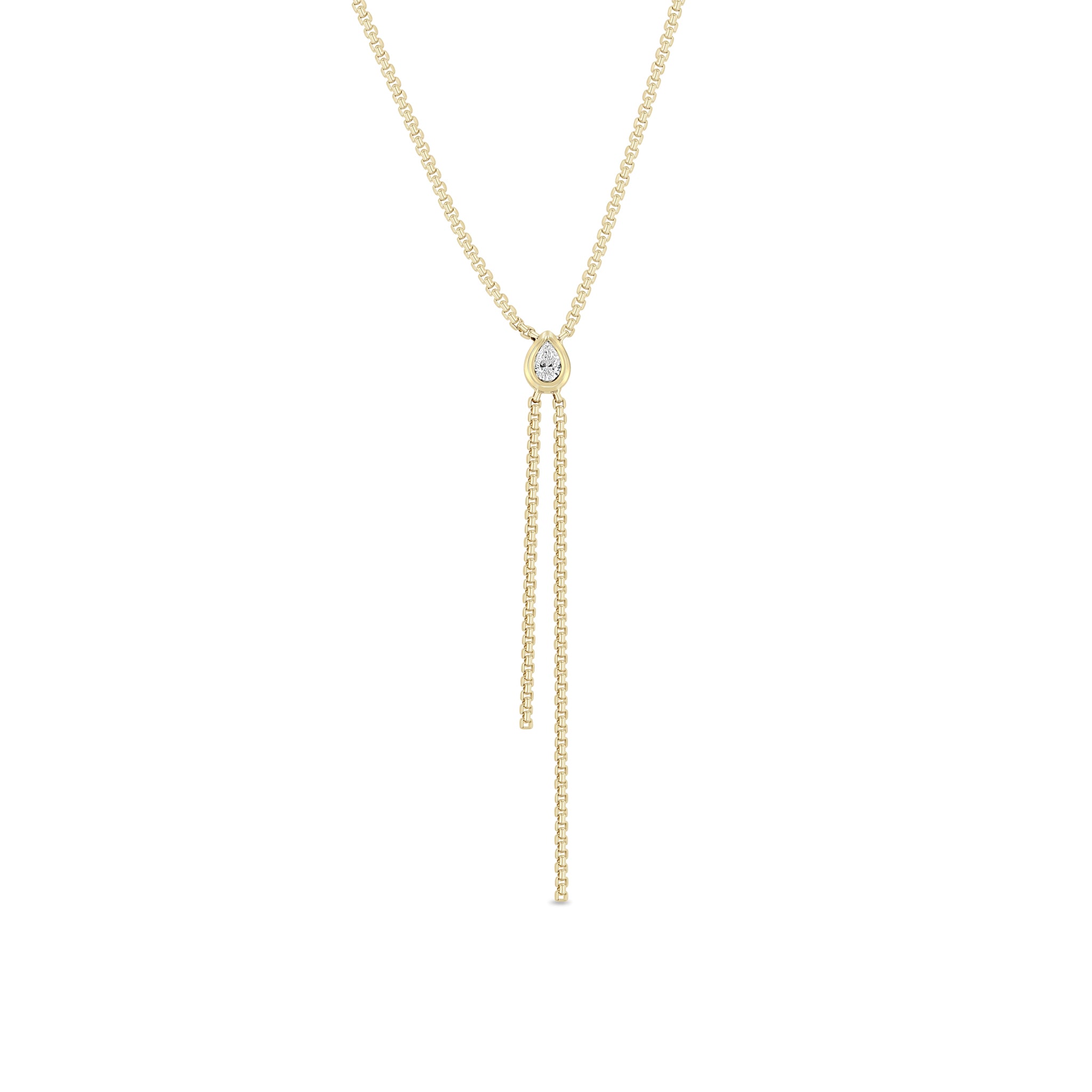 Zoe Chicco 14k Pear Cut Diamond Faux Bolo Extra Small Box Chain Necklace on a white background