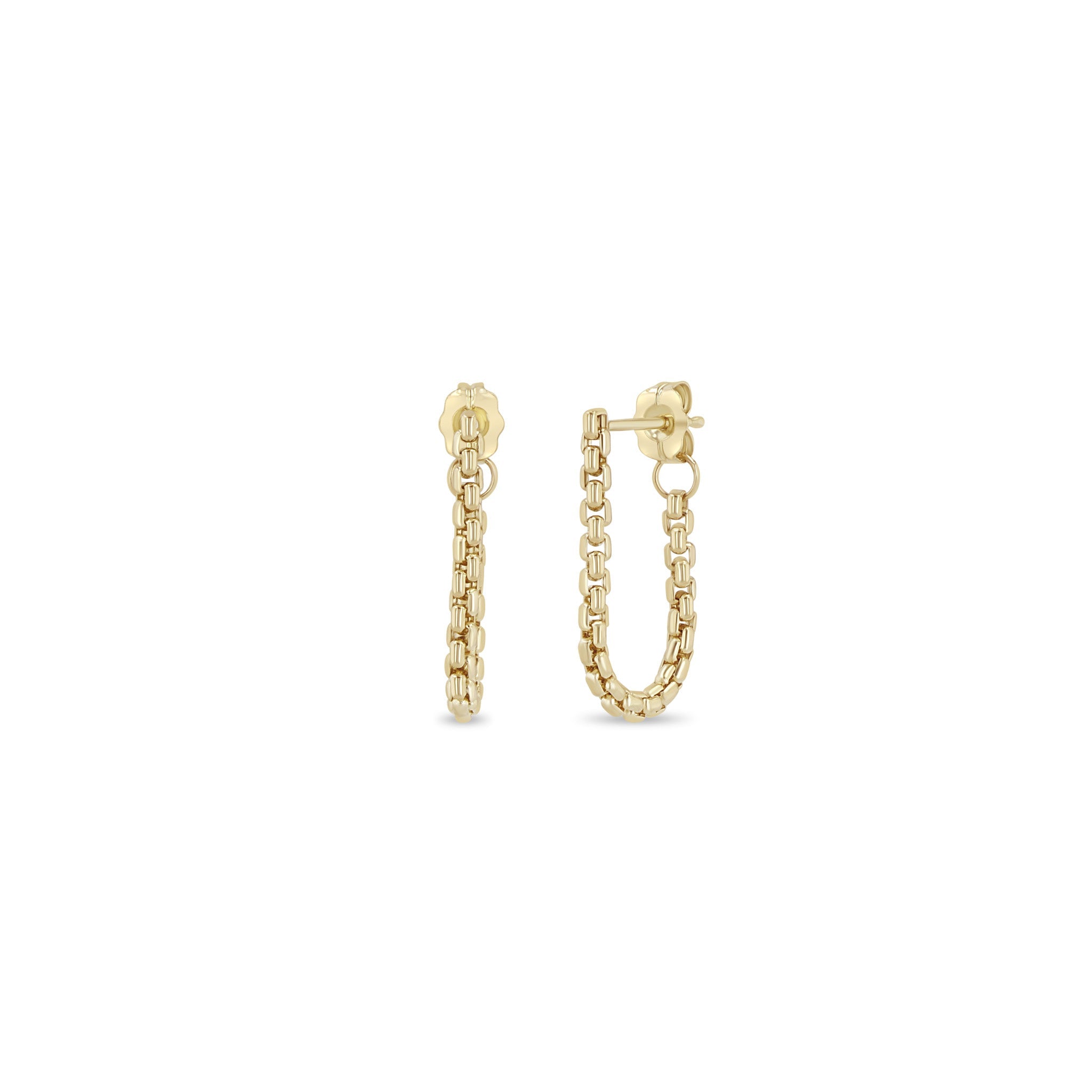 Zoe Chicco 14k gold chain huggie hoop earrings on a white background