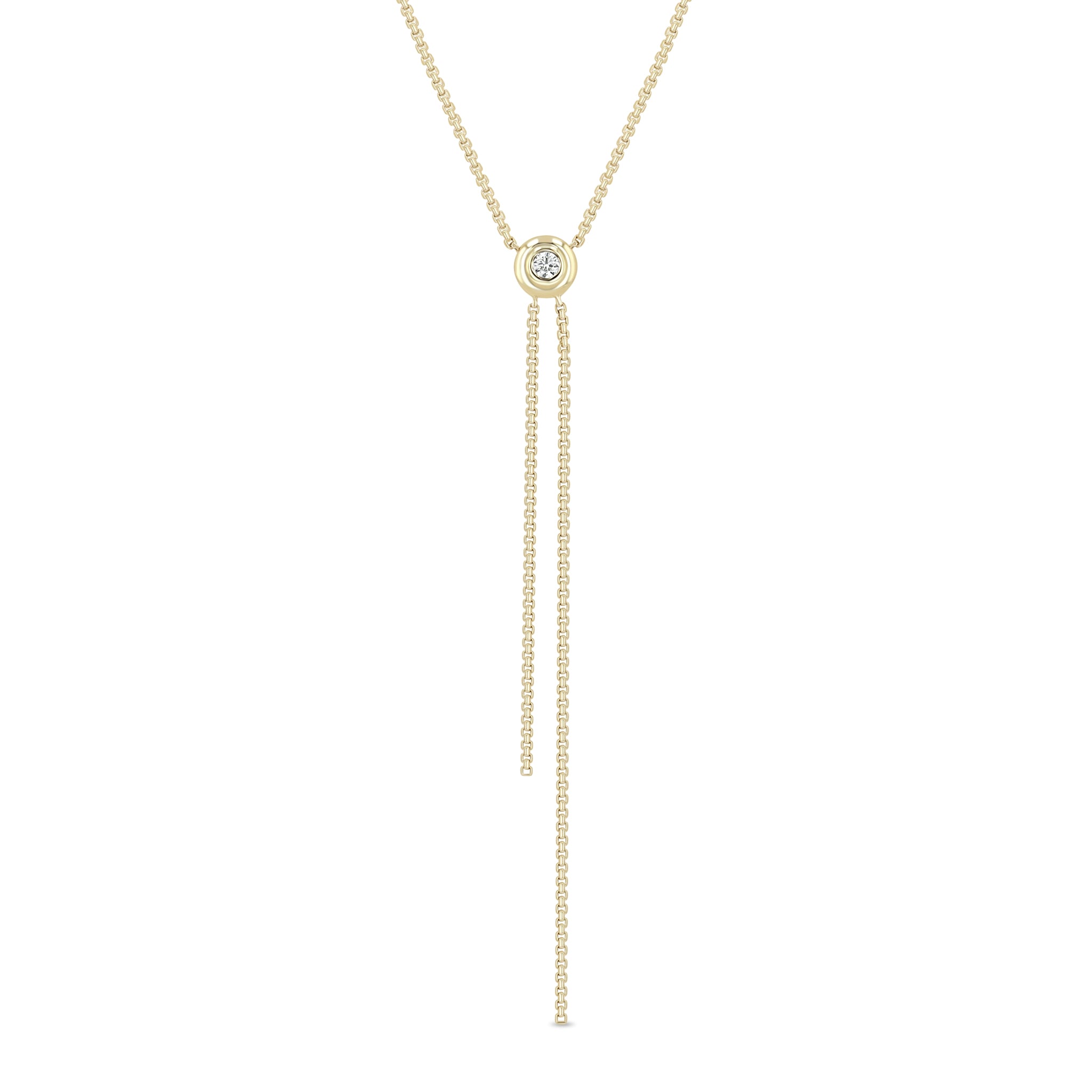Zoe Chicco 14k Bezel Diamond Faux Bolo Extra Small Box Chain Necklace on a white background